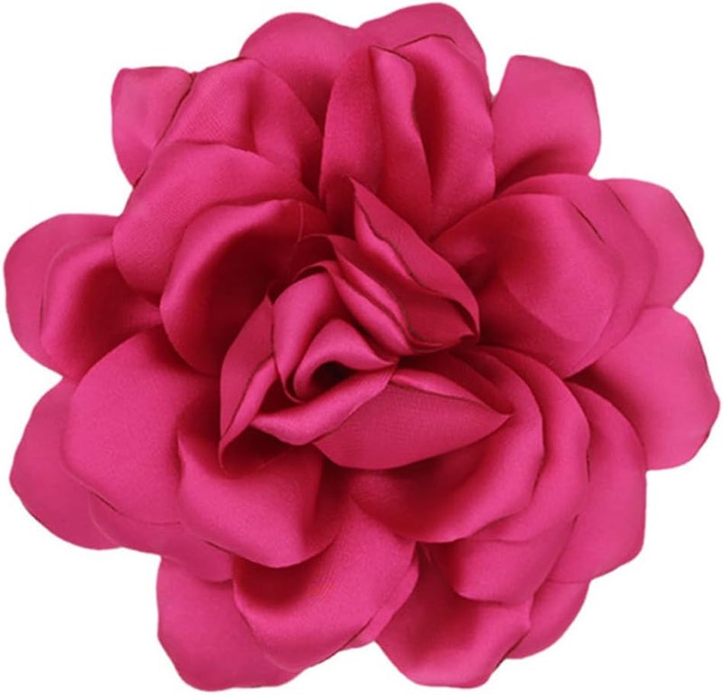 Decixde Satin Fabric Rose Flower Brooches - Handmade Floral Accessory for Wedding Party Dance Banquet Ceremony - Size: 4.72in - Image 5